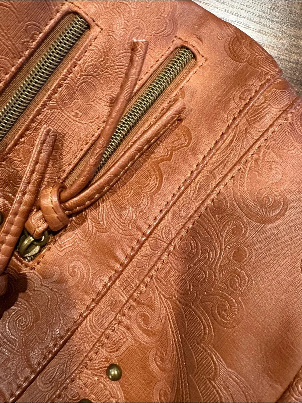 Stone & Co. Tan Embossed Shoulder Crossbody Bag with Tassels